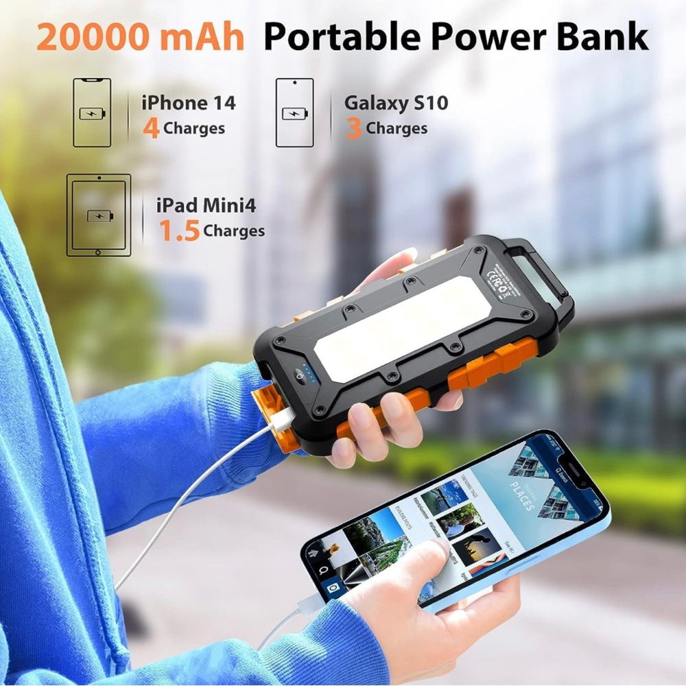Solar Power Bank Portable Charger 10 Strong LED Flashlights iPhone iPad Samsung - Picture 4 of 10